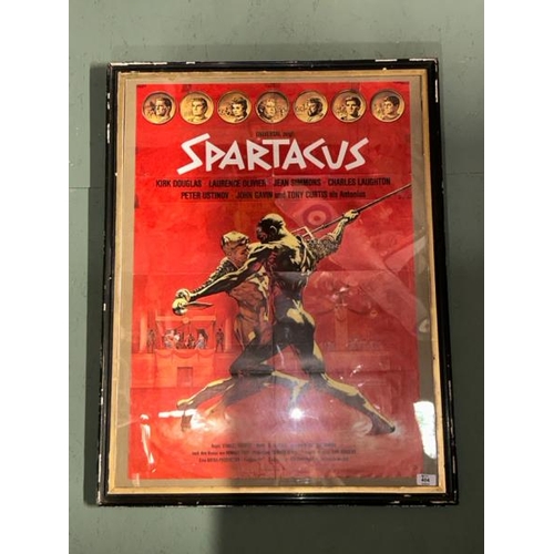 404 - Original framed and glazed Spartacus film poster, featuring Kirk Douglas, Laurence Oliver and Jean S... 