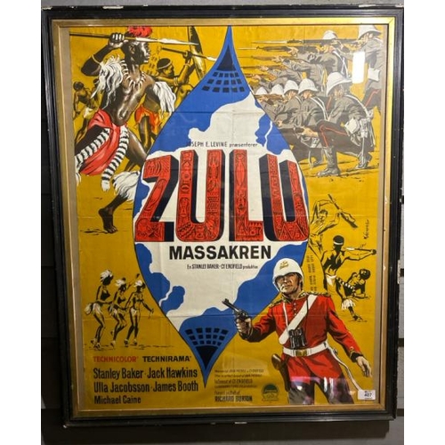 407 - A framed and glazed original film poster for 'Zulu', starring Michael Caine, 85cm (h) x 73cm (w)  / ... 