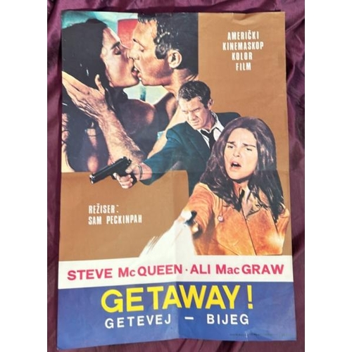 417 - An original 'Getaway!' film poster, featuring Steve McQueen and Ali MacGraw, 69cm (h) x 48cm (w)  / ... 