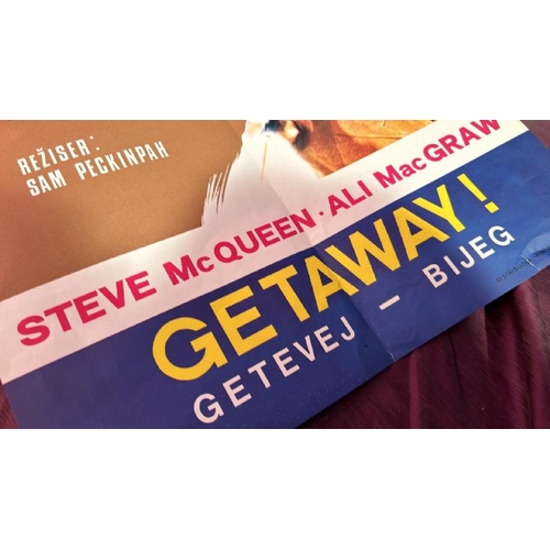 417 - An original 'Getaway!' film poster, featuring Steve McQueen and Ali MacGraw, 69cm (h) x 48cm (w)  / ... 