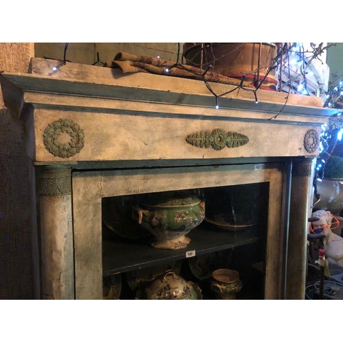 478 - French empire 1810/1820 glazed vitrine in old paint and bronze verdigris mounts, adjustable shelves,... 