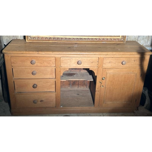 480 - A 19th century pine knee hole farmhouse dresser base with four graduated drawers and one central, 91... 