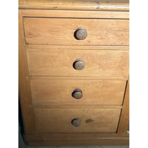 480 - A 19th century pine knee hole farmhouse dresser base with four graduated drawers and one central, 91... 