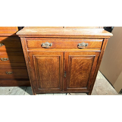 499 - A 19th century oak display cabinet with glazed upper, four internal shelves over single drawer and c... 