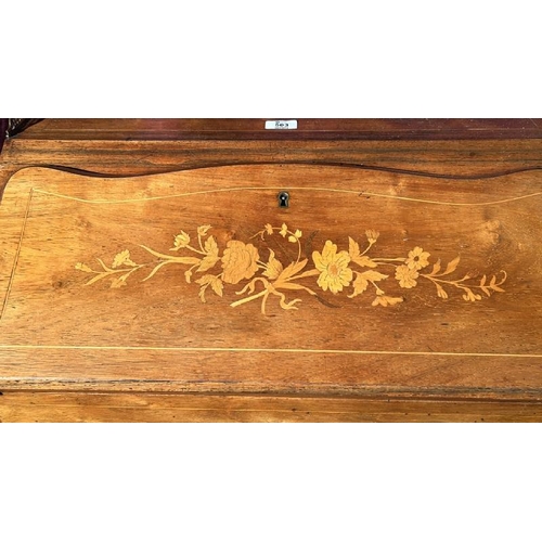 503 - A 19th century Louis XV style bureau with leather inlay, upper gilt surround and floral detailing to... 