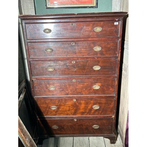 508 - A 19th century mahogany tallboy with six graduated drawers and original brass fixtures, some restora... 