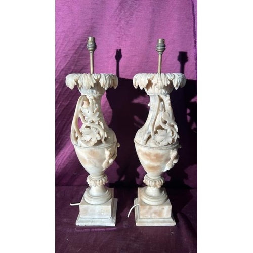 520 - A pair of alabaster Roman style urns converted to electric for the purpose of a lamp,   / All lots a... 