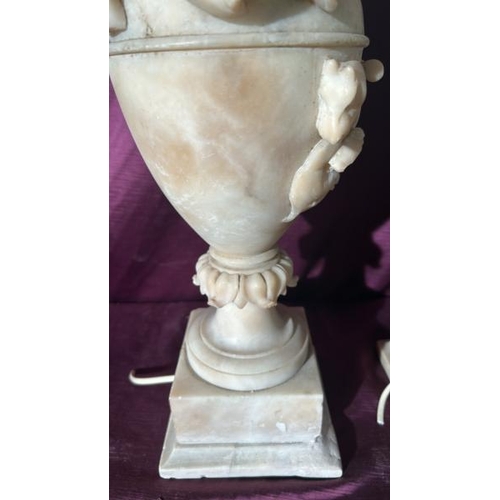 520 - A pair of alabaster Roman style urns converted to electric for the purpose of a lamp,   / All lots a... 