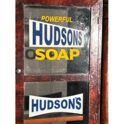 539 - An Early 20th century mahogany glazed bathroom cabinet advertising Hudsons Soap, 68cm (h) x 38.5cm (... 