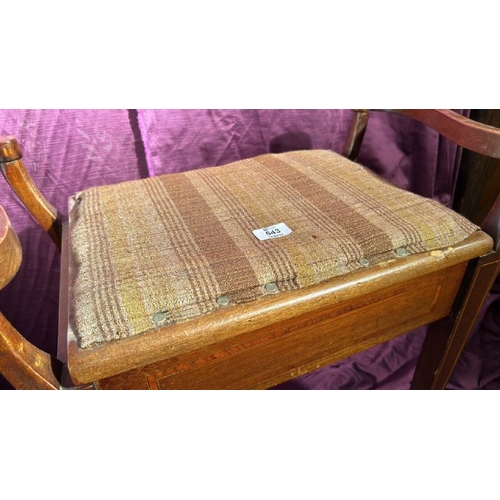 543 - A Victorian inlaid and uphostered piano stool with compartment  / All lots are located at The Barn, ... 