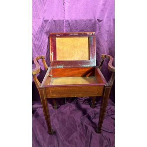 543 - A Victorian inlaid and uphostered piano stool with compartment  / All lots are located at The Barn, ... 