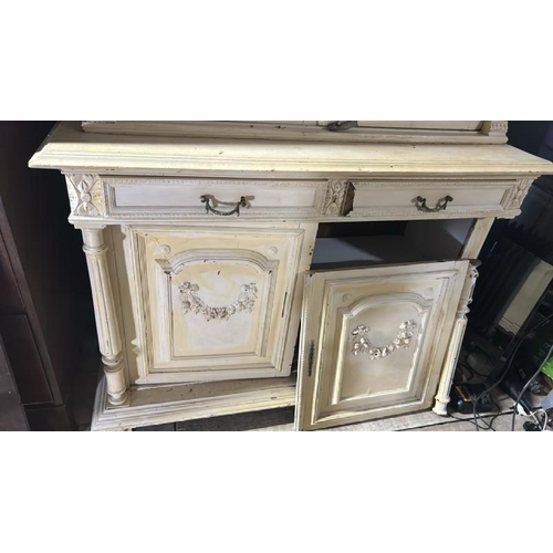 545 - An 18th century French painted buffet with two cupboards over two drawers and a further two cupboard... 