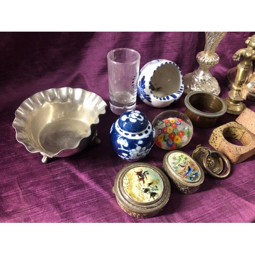 55 - Antique assortement including napkin rings, candle sticks, paper weights, etc  / All lots are locate... 