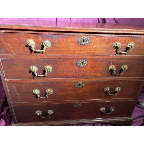 556 - A 19th century oak chest of four drawers with original brass fixtures, 88cm (h) x 101cm (w) x 51cm (... 