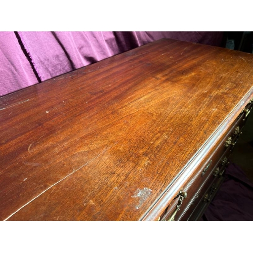 556 - A 19th century oak chest of four drawers with original brass fixtures, 88cm (h) x 101cm (w) x 51cm (... 