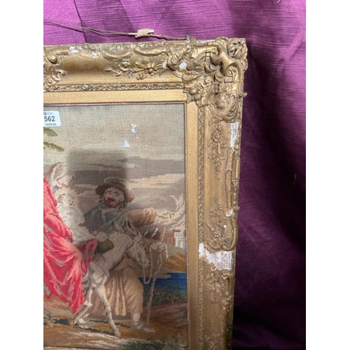 562 - A Victorian tapestry in gilt frame, frame in need of restoration, 60cm (h) x 51cm (w)  / All lots ar... 