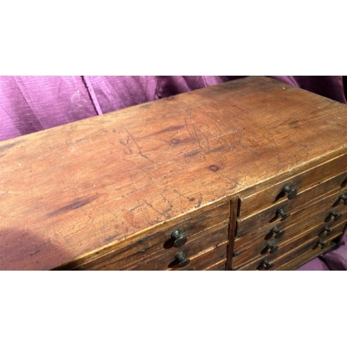 565 - A 19th century fourteen drawer oak document chest (missing two drawers), 35cm (h) x 69cm (w) x 36cm ... 