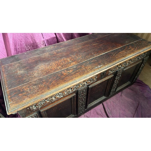 569 - A 19th century finely carved oak coffer, 60cm (h) x 138cm (w) x 55cm (d)  / All lots are located at ... 