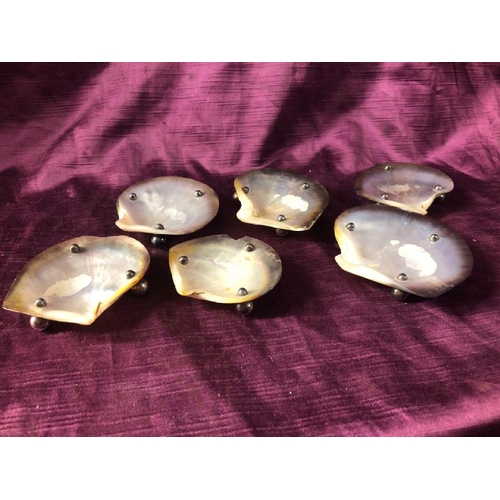 57 - Six mother of pearl, oyster caviar dishes, largest 9cm (w)  / All lots are located at The Barn, Hamp... 