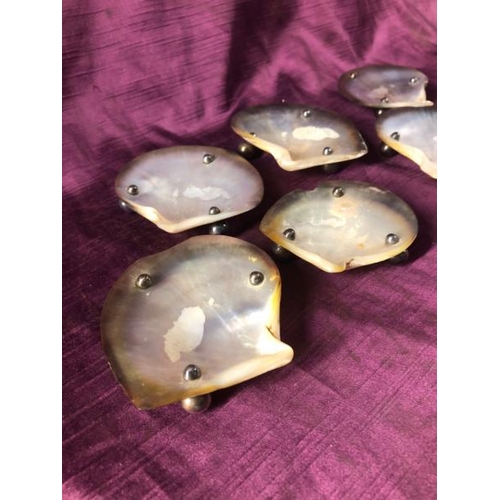 57 - Six mother of pearl, oyster caviar dishes, largest 9cm (w)  / All lots are located at The Barn, Hamp... 