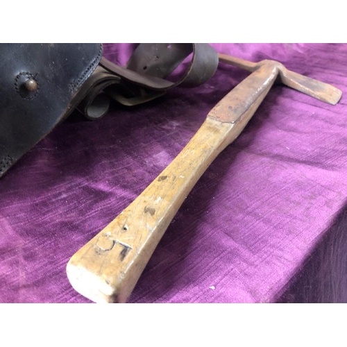 62 - Early 20th century firemans axe with pouch, 40cm (l) x 20cm (w)  / All lots are located at The Barn,... 