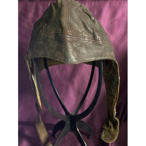 680 - Original RAF first pattern pilots flying helmet, name inside reads 