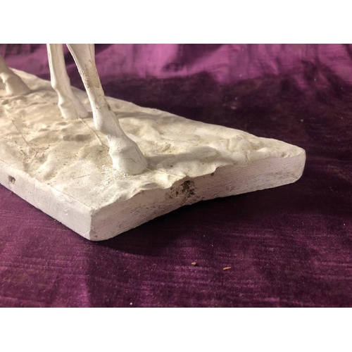 72 - Plaster mouldingof a horse, damaged base, 26cm (h) x 40cm (l)  / All lots are located at The Barn, H... 