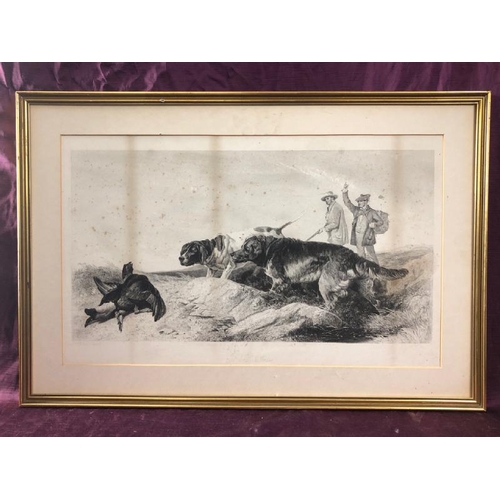 82 - Framed print of a hunting scene, signed  / All lots are located at The Barn, Hampstead Farm, Nr Henl... 