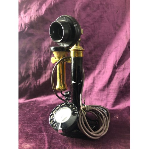 36 - Black and brass American landline telephone, rotary dial, 30cm (h)  / All lots are located at The Ba... 