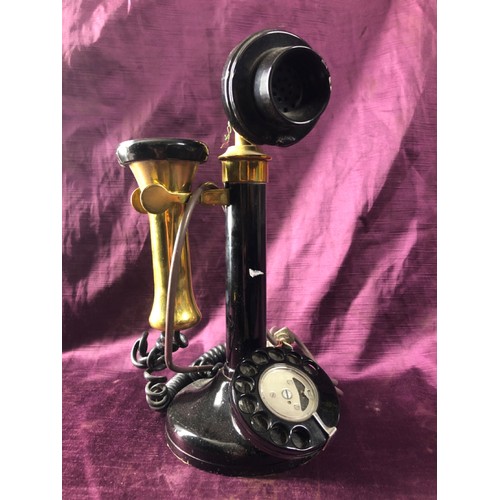 36 - Black and brass American landline telephone, rotary dial, 30cm (h)  / All lots are located at The Ba... 