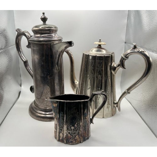 104 - Three assorted silver plated coffee pots, largest 29cm (h)  / All lots are located at Gower Reclamat... 