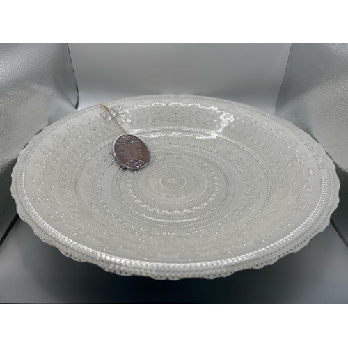 113 - A handmade platter, labelled as genuine silver with Turkish glass, 40cm (dia)  / All lots are locate... 