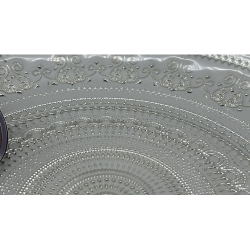 113 - A handmade platter, labelled as genuine silver with Turkish glass, 40cm (dia)  / All lots are locate... 