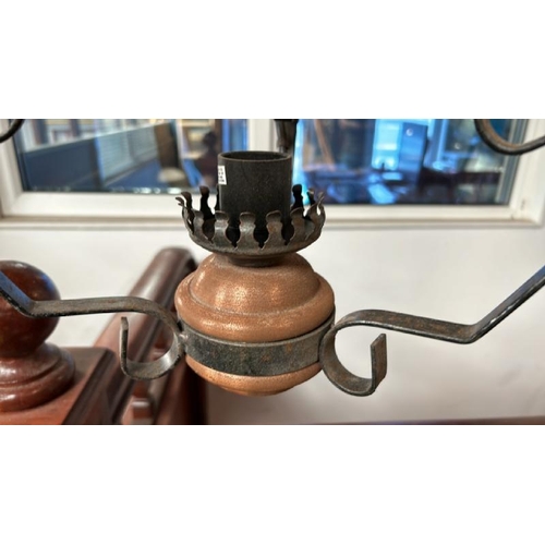 115 - A converted iron and copper ceiling light, 75cm drop x 36cm (dia)  / All lots are located at Gower R... 