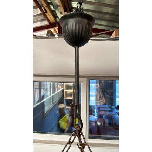 115 - A converted iron and copper ceiling light, 75cm drop x 36cm (dia)  / All lots are located at Gower R... 