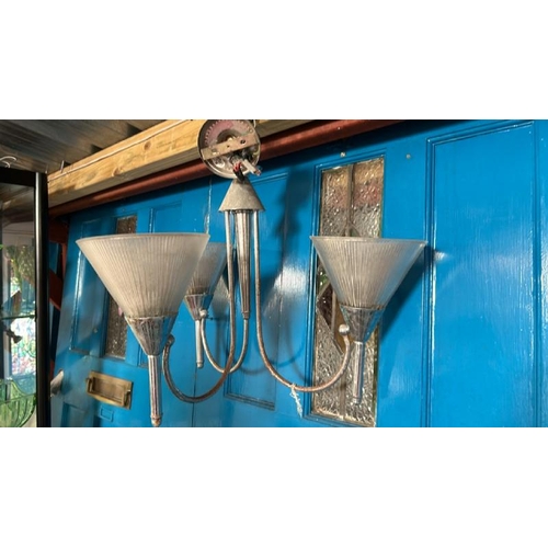 119 - A three-arm art deco style ceiling light, 60cm drop x 60cm (dia)  / All lots are located at Gower Re... 