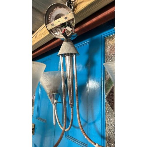 119 - A three-arm art deco style ceiling light, 60cm drop x 60cm (dia)  / All lots are located at Gower Re... 