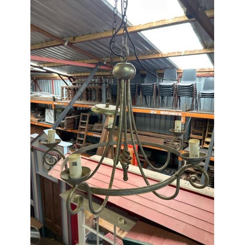 122 - A converted Victorian style five-arm ceiling light, large drop x 65cm (dia)  / All lots are located ... 