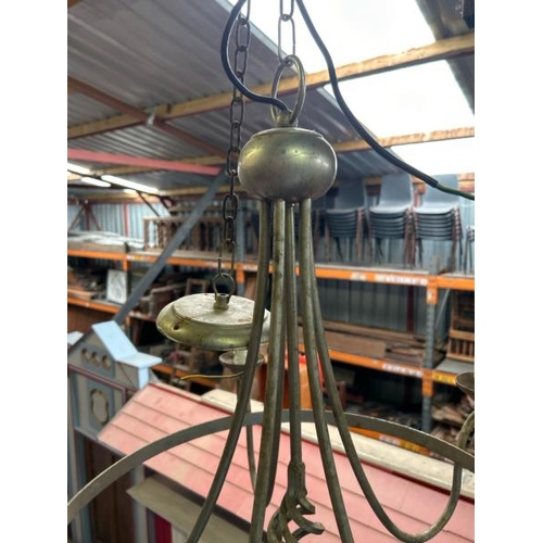 122 - A converted Victorian style five-arm ceiling light, large drop x 65cm (dia)  / All lots are located ... 