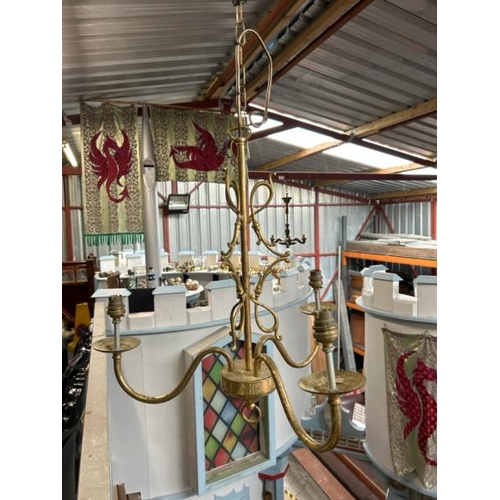 123 - A converted Victorian style three-arm ceiling light, 70cm drop x 50cm (dia)  / All lots are located ... 