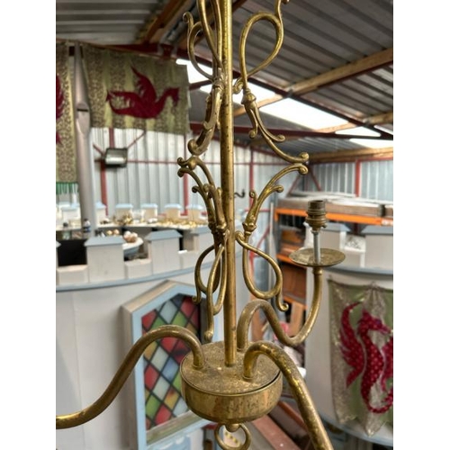 123 - A converted Victorian style three-arm ceiling light, 70cm drop x 50cm (dia)  / All lots are located ... 