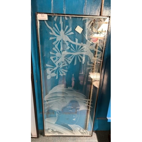 131 - A frosted glass window with oriental theme, 114cm (h) x 50cm (w)  / All lots are located at Gower Re... 