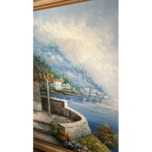 140 - A framed oil on canvas of a Mediteranean scene, unsigned, 58cm (h) x 68cm (w)  / All lots are locate... 