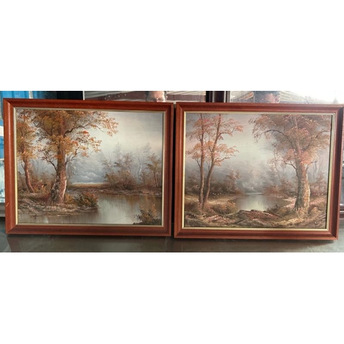 141 - Two oil on canvas of a countryside scene, both signed Cafieri, each 46.5cm (h) x 57.5cm (w)  / All l... 