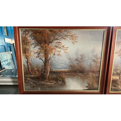 141 - Two oil on canvas of a countryside scene, both signed Cafieri, each 46.5cm (h) x 57.5cm (w)  / All l... 