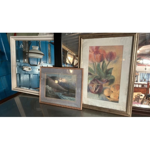 142 - Two framed and glazed prints of a still life and a Welsh river, largest 72cm (h) x 51cm (w)  / All l... 