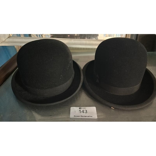 143 - Two bowler hats, one by Hope Brother's London (size 6 5/8)  / All lots are located at Gower Reclamat... 