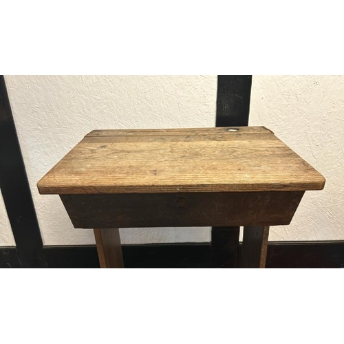 15 - A Victorian oak school desk with folding lid, 77cm (h) x 62cm (w) x 44cm (d)  / All lots are located... 