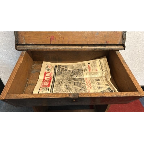 15 - A Victorian oak school desk with folding lid, 77cm (h) x 62cm (w) x 44cm (d)  / All lots are located... 