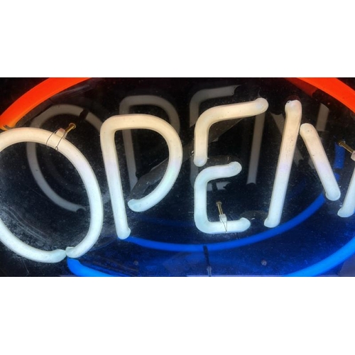 153 - Neon open sign, in working order, 33cm (h) x 44cm (w), casing slightly damaged  / All lots are locat... 